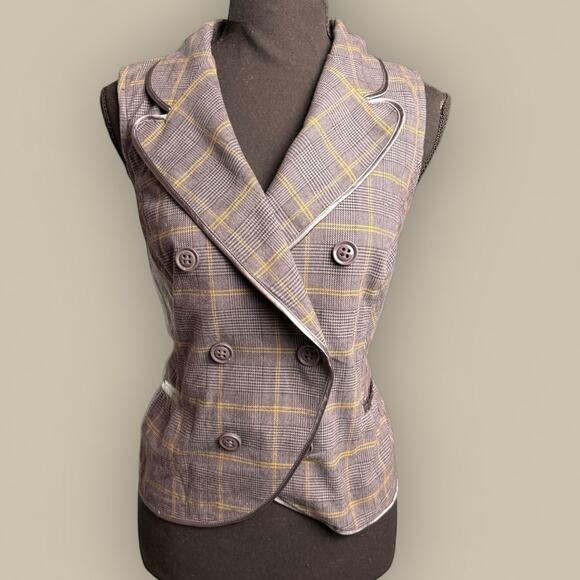 Y2K Top Women Gray Button Up Shirt Vest Large Alice Cullen Plaid Preppy Candies - Picture 2 of 4